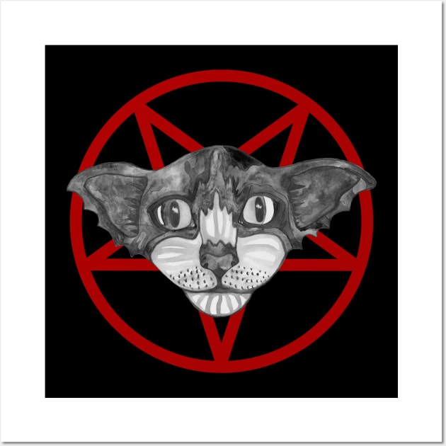 Satanic black cat in pentagram Wall Art by deadblackpony